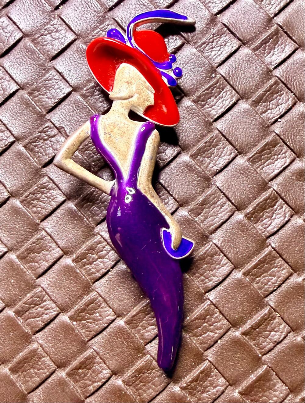 Vintage Red Hat Society Red Hat Lady Enamel Brooch Pin 3.25”